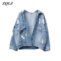 ZQLZ Plus Size 5XL Autumn Denim Jacket Women 2020 New Embroidery Pattern Lapel Loose Jeans Coat Thin Spring Jackets Womens225E