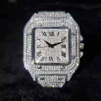 Mrożone kwadratowe zegarek zegarek marki luksusowy pełny diamentowy zegarek moda moda undrra cienki na rękawe biżuterię 2021