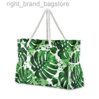 Nieuwe strandtas mode mode vrouwen zomer grote capaciteit tropische palm monstera bladeren schoudertas bovenste handtas boodschappentassen w220805