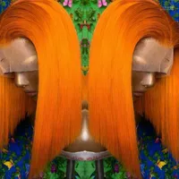 Spetsspår färgade orange mänskliga hår t del bob glueless 150% densitet rak trubbig klippt kort peruk för svarta kvinnor tobi22