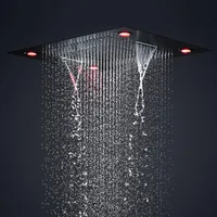 Black Shower Head Luxury El Big Rain Waterfall 3 Funktioner Howerhead Electricity LED -ljus 600 x 800 mm 304 Rostfritt stål289V