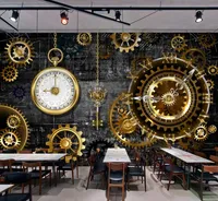 custom 3D photo wallpaper Industrial style golden gear clock background Sticker living room bedroom decoration wallpaper mural