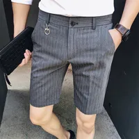 Модные шорты мужчины летняя стройная пригонка полосатая длина колена джентльмены бизнес формальная одежда повседневная короткая 3xL 220324