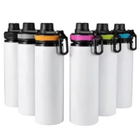 DIY Sublimation Blanks White Water Bottle Mug Cups Singer Layer Aluminum Tumblers Drinking Cup With Lids 5 Colors 600ml 20oz C0604230c