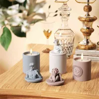 Silicone cemento candela vasetti stampo fai da te calcestruzzo greco scultura scultura vasi di candele con coperchio stampo decorazione della decorazione domestica H220419