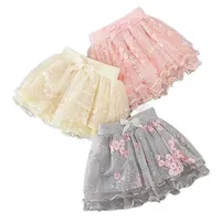 Summer Baby Girl Skirts plisado de flores bonitas bordado malla tutu ballet chicas de encaje baile tul princesa falda 28y 220526