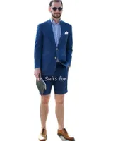 Men&#039;s Suits & Blazers 2022 Latest Coat Design Blue Men Short Pants Casual Summer Slim Fit 2Pcs Tuxedo Classic Business Suits(Jacket+Pants)