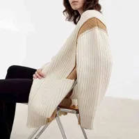 Kadın Sweaters Erken Bahar Kontrast Renk Büyük cep