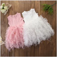 2021 New Baby Girls Princess Dresses Kids Lace Tutu Skirts Children Sleeveless Wedding Dress Girl Party Dress284K