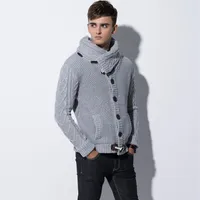 2018 Men Winter Knitted Sweatercoat Turtleneck Sweaters Male slim fit Cardigan Horn button Sweater coat scarf collar Knitwear200D