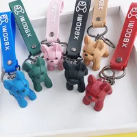 O Cartoon French Fighting Dog Violence Bear Women Men Keychains Phone Bag Pendant Car Ornament Charms Children Couple Gift Toys 220610