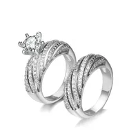 Explosivzubehör heiß verkaufte Paarringe Diamantkristall Ring Kubikzirkonias Ring Kronen Ehering Set Wrap Braut Kombination ein Paar