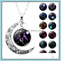 Pendant Necklaces Pendants Jewelry 12 Constellations Moon Necklace Charm For Women Men Creative Zodiac Sign Tag Ge Dhdo5