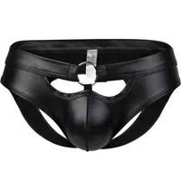 Faux Leather Mens Briefs Sexy Underwear Penis Pouch Pu Hollow Open Butt Backless Jockstrap Erotic Underpants Panties Stage Wear