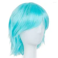 Sentetik peruklar fei-Show kısa peruk dalgalı kostüm cos-play saç parçası gök mavisi/kırmızı/pembe/mor/beyaz renkler Isı dirençli saç toupe Kend22