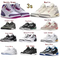 Top version top layer leather material jumpman 3 Basketball Shoes Muslin Barely Grape Patchwork Pine Green Desert Cement OG True Blue Mens Womens Sneakers with box