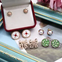 Stud schattige oorbellen knop glazuur boog ronde geïmiteerde parels vintage voor vrouwen sieradenstud