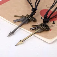 Arrow Necklace Retro Letter ID Ring Charm Adjustable Leather Chain Necklaces for Women Men Punk Fashion Jewelry Gift