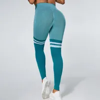 Donna di giunzione a strisce originali che modellano i pantaloni da yoga senza cuciture sfoggiano leggings di allenamento a tutta lunghezza per bottino di fitness