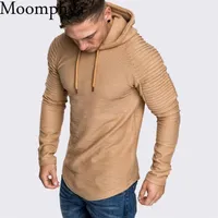 Moomphya Ragan sleeve hooded men t shirt Pleated sleeve t-shirt men Longline curved hem Hip hop slim tshirt streetwear tops319g