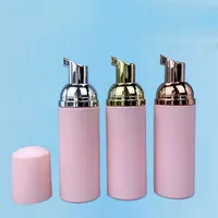 50ps 60ml Pink Plastic Foam Pump Refillable Empty Cosmetic Bottles lashes Cleanser Soap Dispenser Shampoo bottle with golden 911 E3