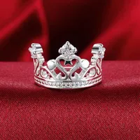 925 silver plating 10pcs Classic Mosaic crystal Crown ring 8# High-quality Silver Accessories LKNSPCR034317Y
