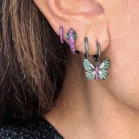 Stud Fashion Jewelry Elegant Pave Colorful Cz Stone Söt djurfjärilar Charm Earring Women Girl Two Way använde härlig gåva