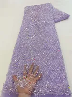 Purple Wedding Lace Fabric 2022 Wysokiej jakości haft francuski Tiul Tiul Trabstwa Nigeria Tkaniny z cekinami i koralikami do sukienki