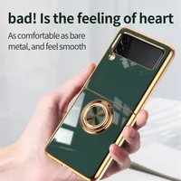 2021 Nieuwe aankomst Magnetische zachte siliconen TPU PLATING Mobiele telefoonhoesjes met ringhouder voor Samsung Galaxy Z flip 3 schokbestendige kick250e