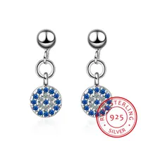 Stud 925 Sterling Silber Ohrringe für Frauen mikrogelegene blaue klare cz Zirkonia rund glückliche Türkei Evil of Eye S-E571