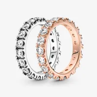 100% 925 Sterling Silber Sparkly Row Eternity Ring für Frauen Hochzeitsverlobungsringe Modeschmuckzubehör Accessoires