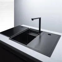 Siyah Nano Gizli Paslanmaz Çelik El Yapımı Mutfak Lavabosu Tek Çift Kase Sayacı Büyük Havza Balkon Havzası Sink217a