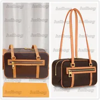 Cite Designer Shoulder Bag M46321 MM Brown Canvas Leather Long Top Handle Bags Front Zipped Pocket Women Vintage CrossBody