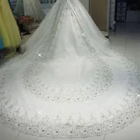 Luxury White 3M Long Rhinestones Cathedral Wedding Veils With Applique Crystals One Layer Tulle Sequined Bridal Veil300t