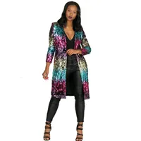 Kadın Ceketleri Kesilmiş Kadınlar Uzun Ceket Hırka Ceket Sequin Gece Giyim Giyim Y2K Parlak Glitter Üstleri Dış Giyim Tam Kollu Sokak