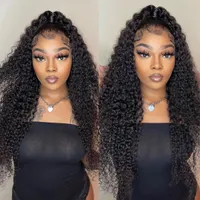 13x4 Lace Front Wigs Brazilian Deep Wave Curly Pre Plucked Human Hair Wig 100% Unprocessed Virgin Natural Black 10-30 inch