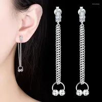 Stud Charm 925 Silver Earrings For Women Party Jewelry Zircon Square Long Tassel Small Beads Earring Valentine&#39;s Day GiftStud Mill22