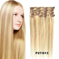 DHL Silky Retlet Remy Clip In /On Human Hair Extensions Black Brown Blonde Color Fast Entreing181C