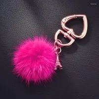 Keychains Ball Peach Heart Car Ring Key Ring Plush Pom Keychain Llaveros para Mujer Fred22