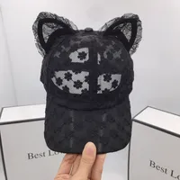 summer youth stereo handmade lace visors for women with cute cat ears baseball caps black leisure shading 220805