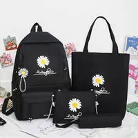 4pcs/set preppy style daisy print backpacks canvas School Rucksack Teenager Girls Travel Mochila Counter Bags Clastes 220816