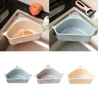 Keuken driehoekige gootsteen zeef afvoer fruit groente drainer spons rack opslag tool mand zuignap gootsteen filter plank