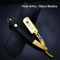 Pro Salon Men Stainless Steel Folding Manual Razor Barber Hair Cut Razor Change Blade Straight Razor Tool With 10pcs Blade G1126 220708