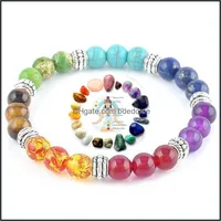 Natürliche 7 Chakra Perle Stein Armbänder für Frauen Reiki Heilung Yoga Buddha Perlen Meditation Elastische Armband Handgemachte Perlenstränge Drop de