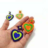 Candelier de Dangle Orange Blue Heart Pendientes para mujeres Lindo Romántico Drop Joya ACRYLIC Accesorios de moda