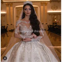 Luxurious Ball Gown Wedding Dresses Lace Sequined Long Sleeve Vintage Bridal Gowns Plus Size Elegant vestido de novia Custom Made CC