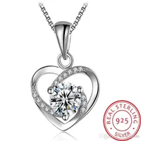100% 925 sterling silver necklace ladies heart pendant simple wild clavicle chain Necklace Female Fine Lover Jewelry Gift179f