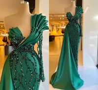 Emerald Green Mermaid Evening Dress One Ramię Cekiny Party Dresses Ruffles Glitter Celebrity Custom Made Prom Suknie 0330