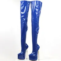 2022 Sexy Femmes Bottes hautes, 8,7 pouces Sexy Plateforme Botas, Chaussures de danse Queen, sur le talon en métal doré de fétiche au genou,