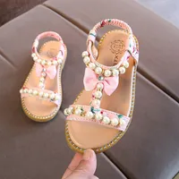 Baby Little Girls Sandals Sandales Perle Bow Princess Robe Chaussures Flat Beach Toddler 1 2 3 4 5 6 ans 220525